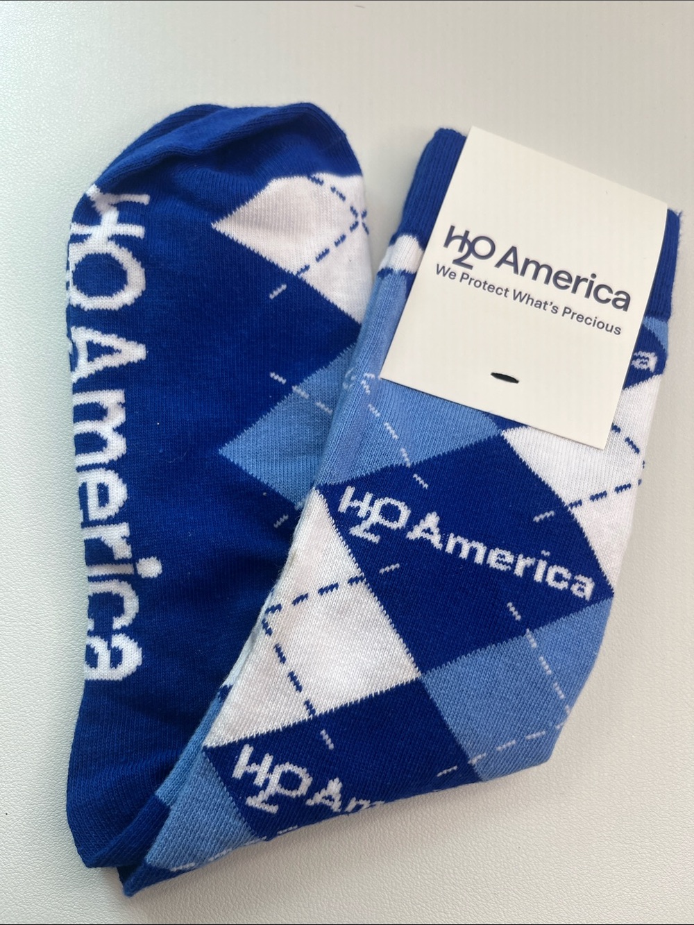 Blue Argyle Crew Socks - Men